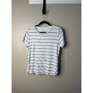 There Abouts‎ Women's White & Blue Striped Blouse size 2XL short sleeve